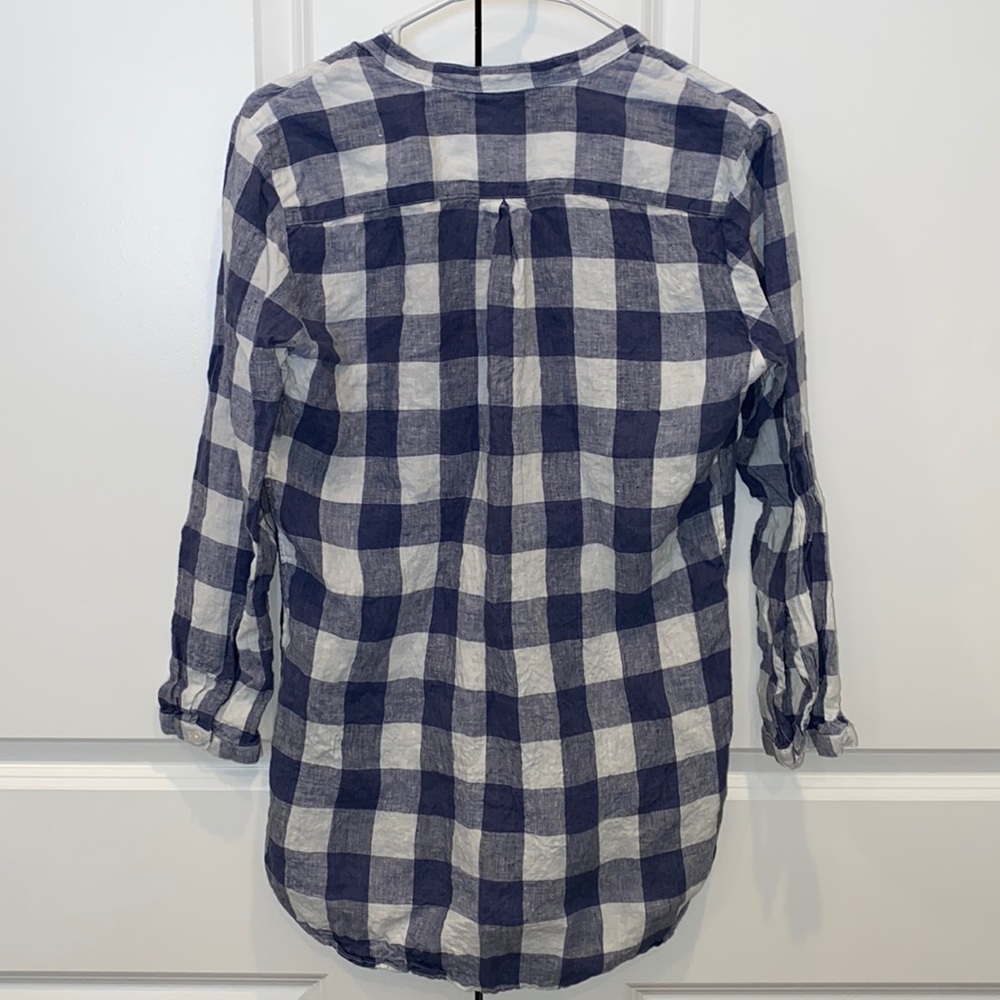 L.L. Bean Split Neck Linen Tunic Long Sleeve Plaid Top - Picture 10 of 10